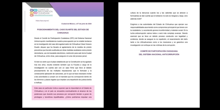 Comité de Participación Ciudadana del Sistema Nacional Anticorrupción exhibe la impunidad a César Duarte