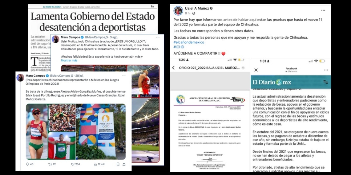 Uziel Muñoz exhibe a Maru Campos por no apoyar a los atletas olímpicos