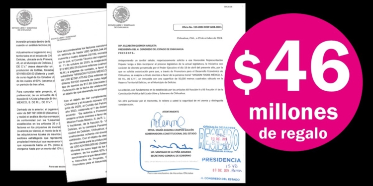 El Congreso del Estado autoriza a Maru Campos “regalo” de 5 hectáreas a Maseca