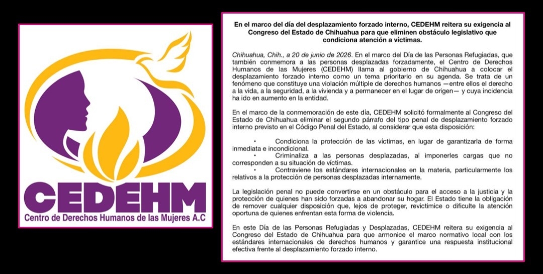CEDEHM pide al Congreso de Chihuahua eliminar obstáculo legislativo que condiciona atención a víctimas