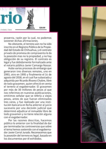 El Diario admite que difamó a Javier Corral durante 7 años con el tema de un terreno