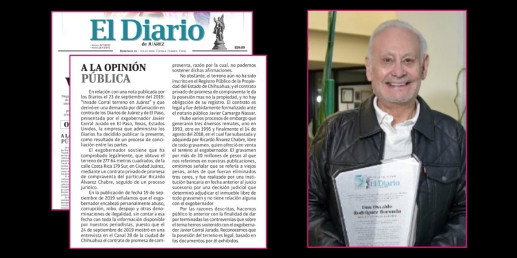 El Diario admite que difamó a Javier Corral durante 7 años con el tema de un terreno